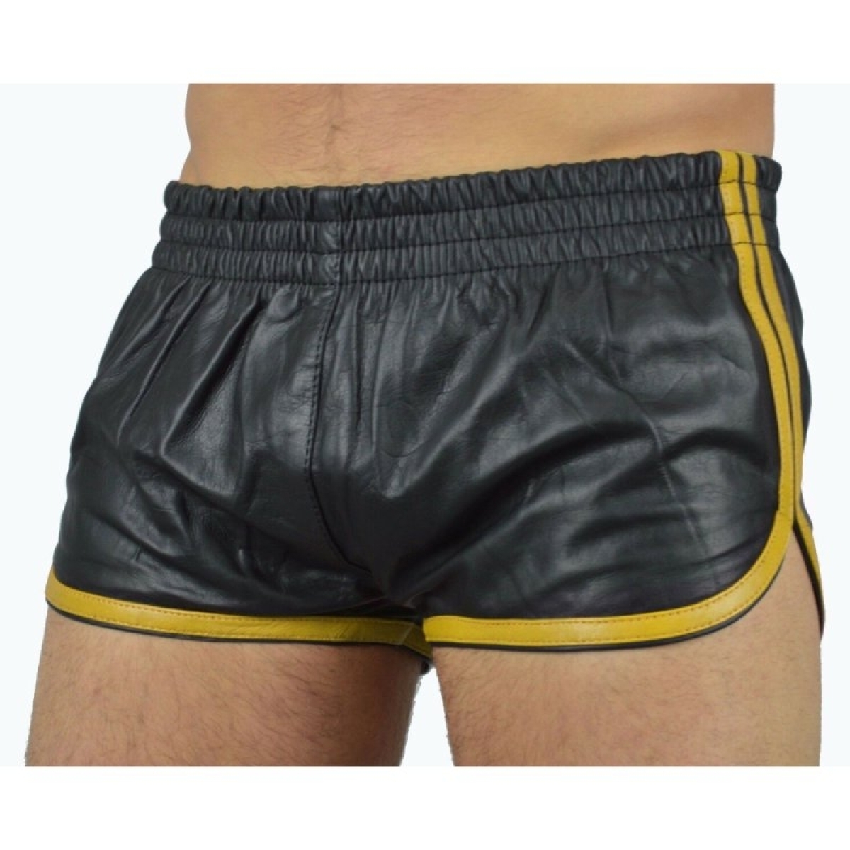 short imitation cuir sports line noir jaune