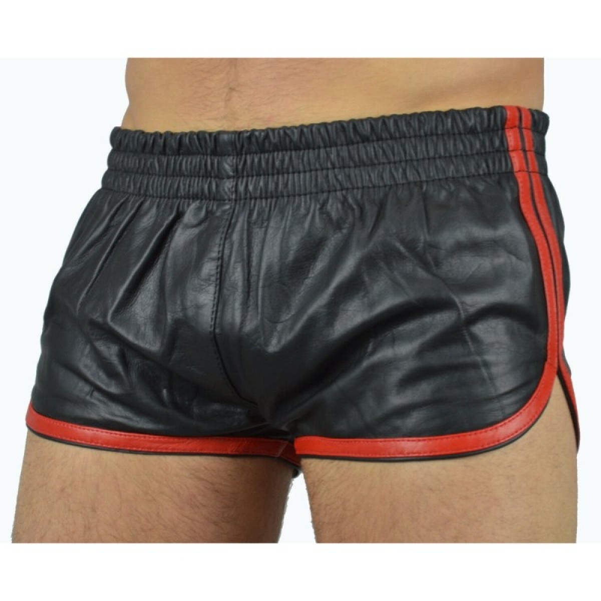 short imitation cuir sports line noir rouge