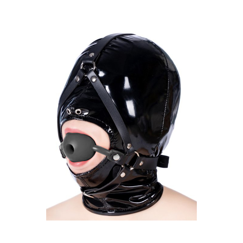 silicone hollow mouth gag with harness black 2