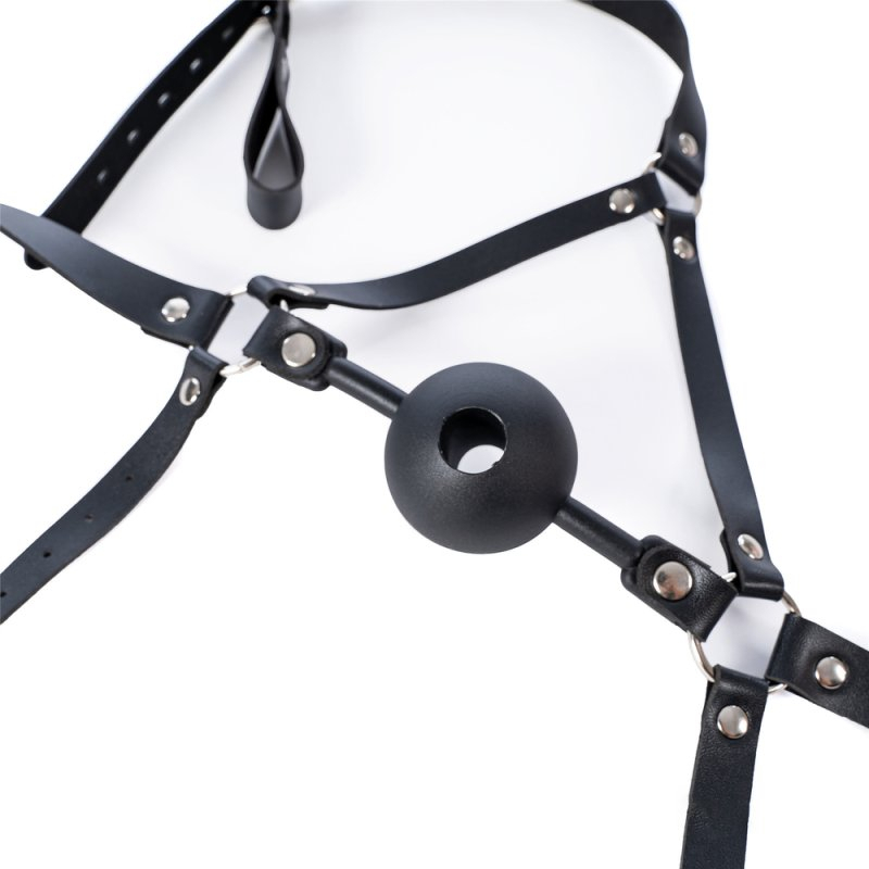 silicone hollow mouth gag with harness black 3