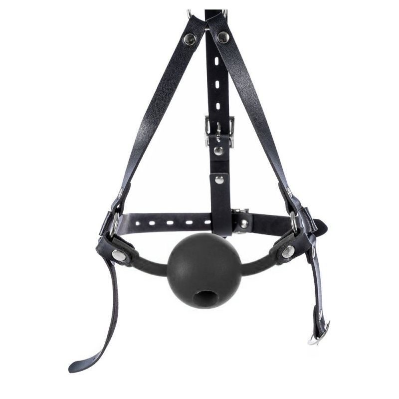 silicone hollow mouth gag with harness black 4