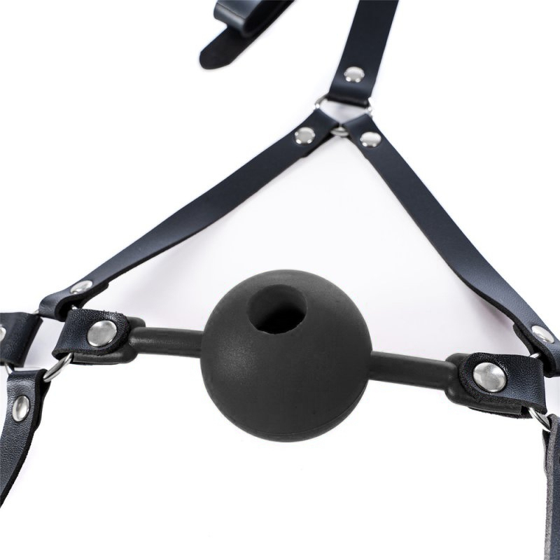 silicone hollow mouth gag with harness black 5