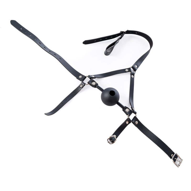 silicone hollow mouth gag with harness black