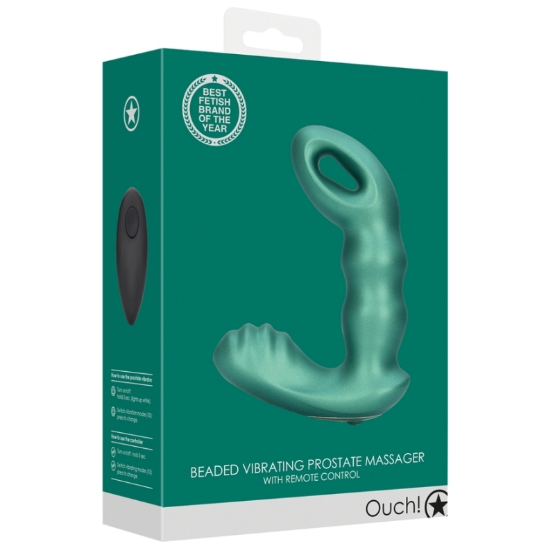 stimulateur de prostate beaded 10 x 35cm vert metallise 1