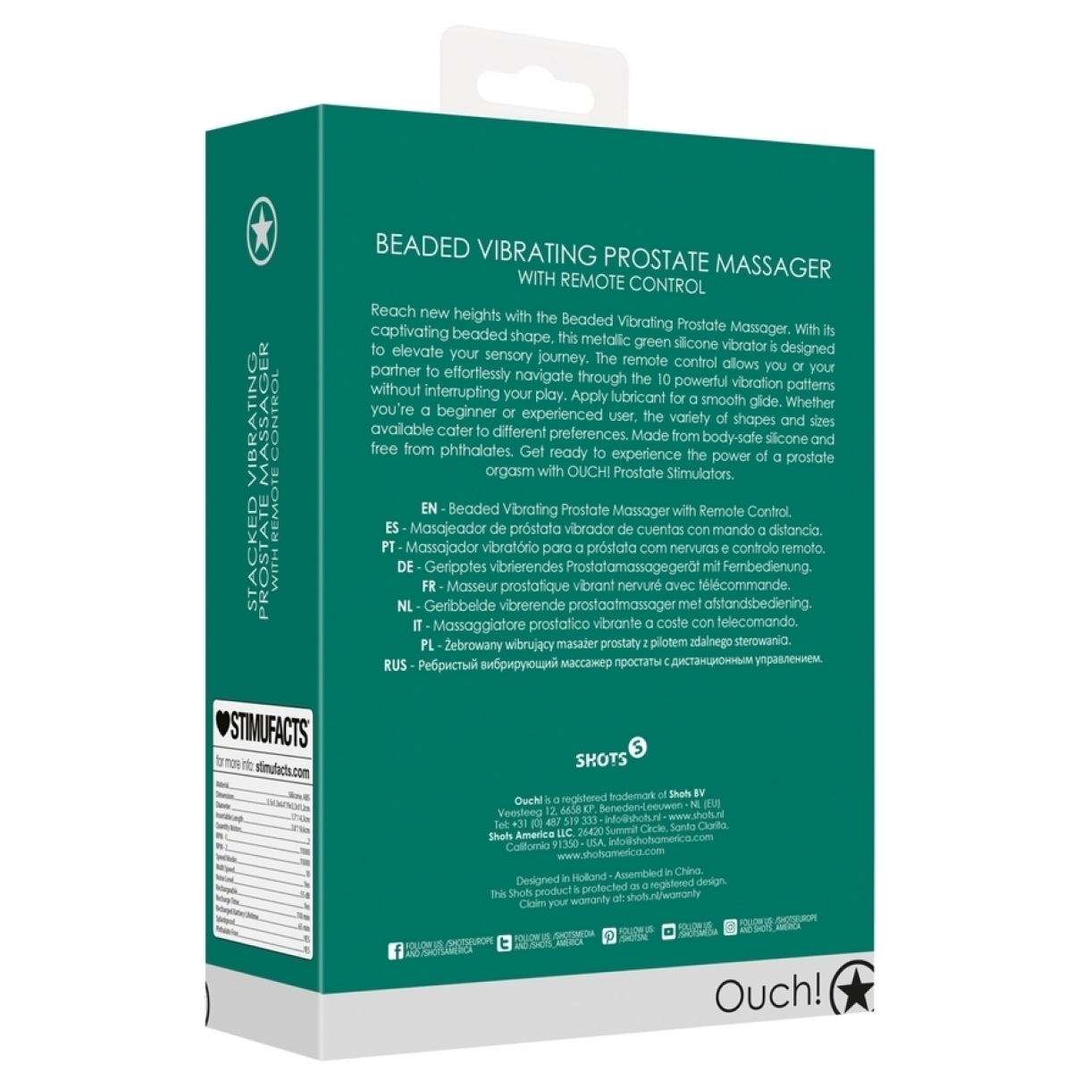 stimulateur de prostate beaded 10 x 35cm vert metallise 7