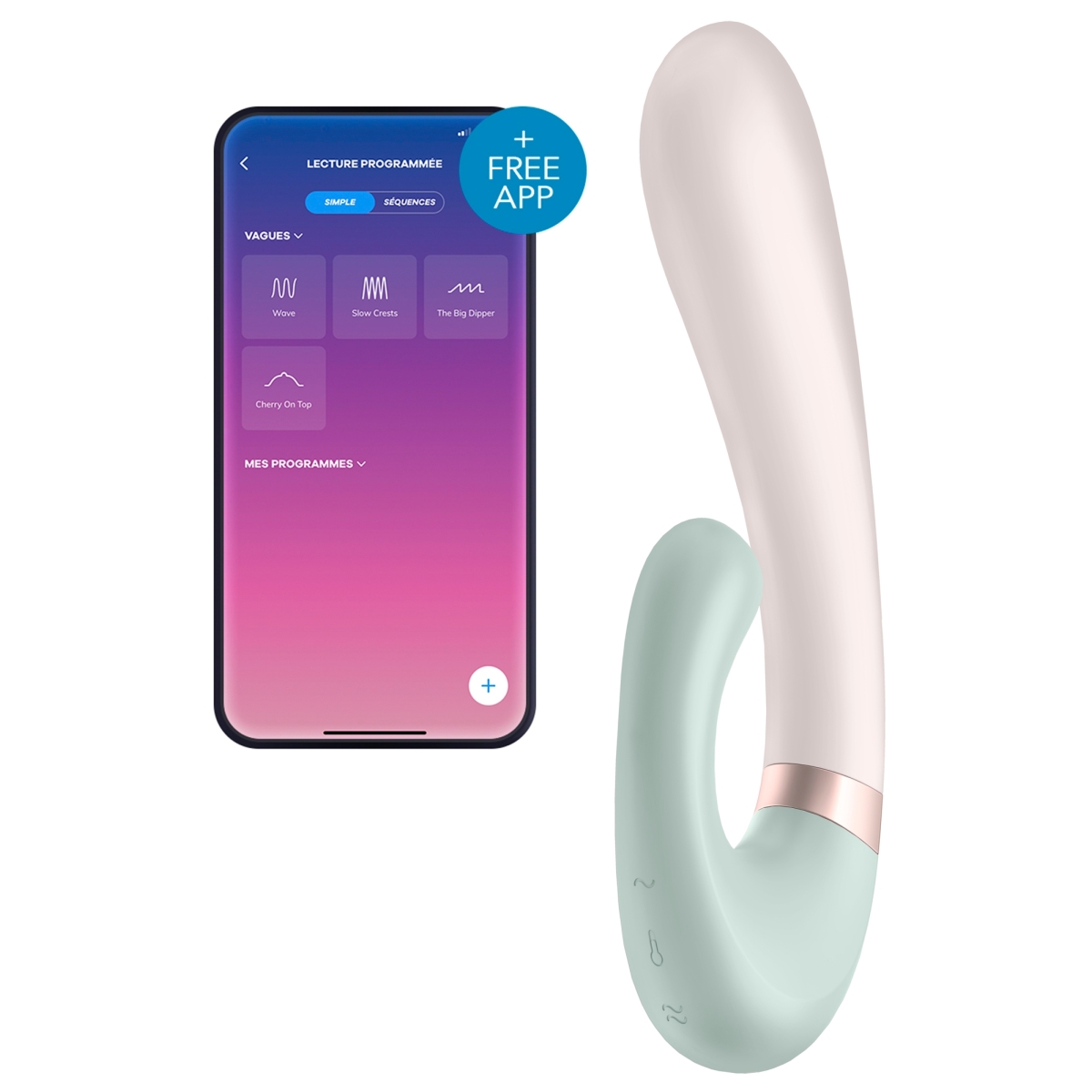 stimulateur point g connecte heat wave satisfyer 14 x 35cm menthe