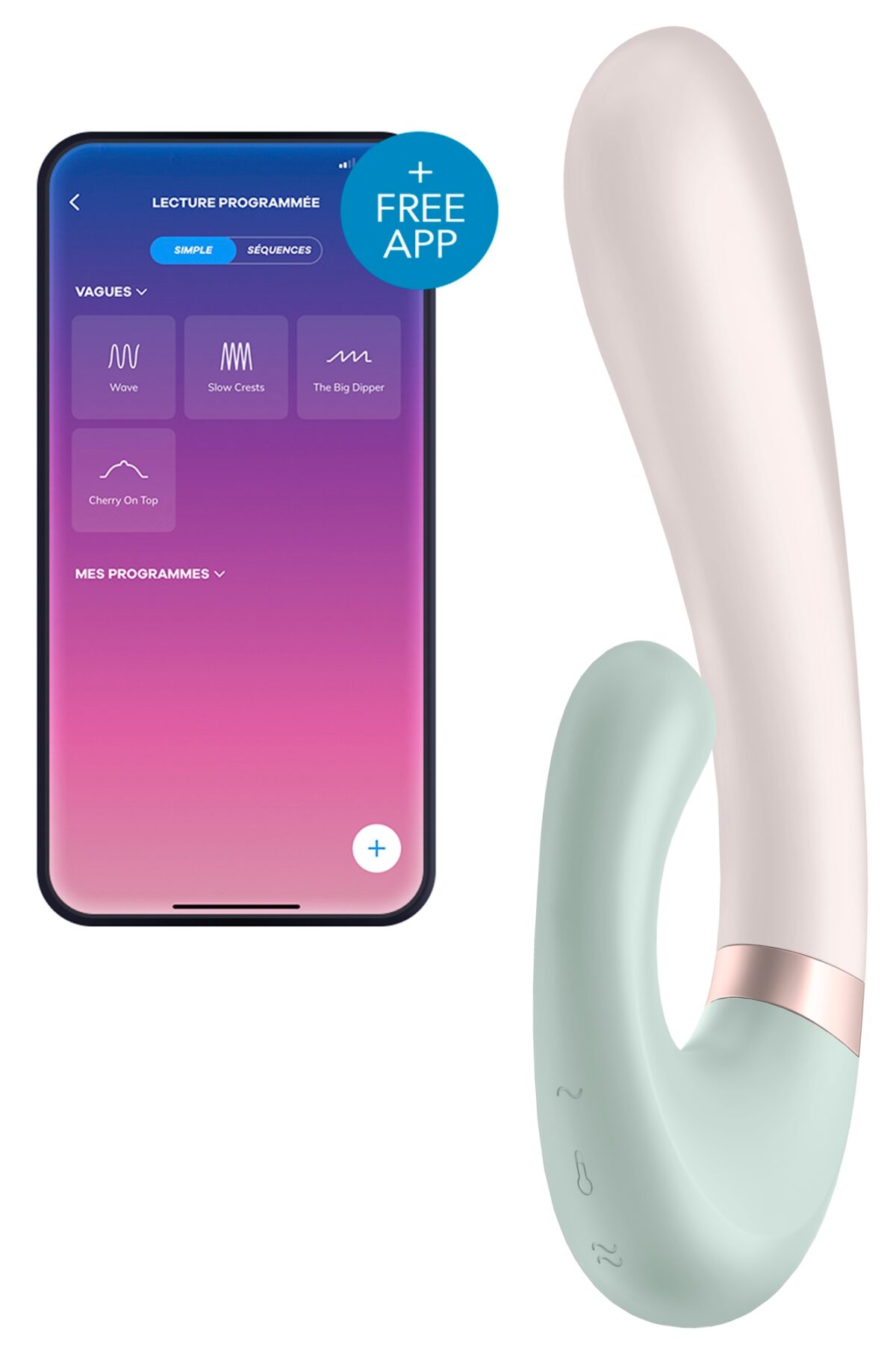 stimulateur point g connecte heat wave satisfyer 14 x 35cm menthe