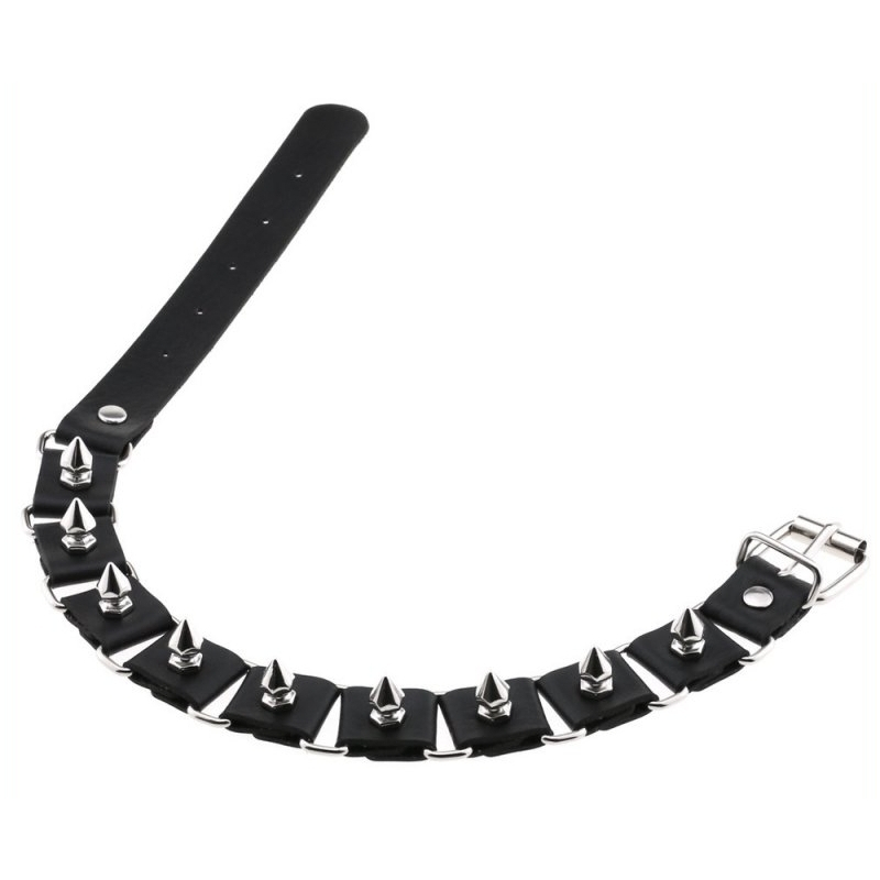 stitching punk necklace with spike black 2