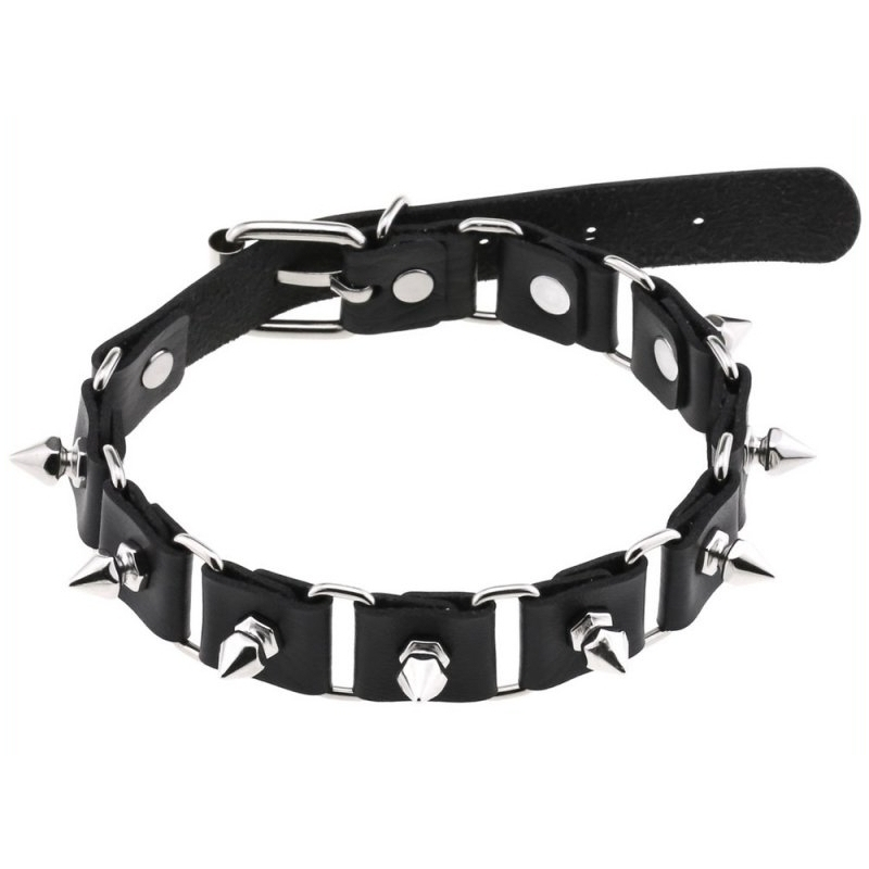 stitching punk necklace with spike black 3