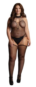 suspender fishnet choker bodystocking 2