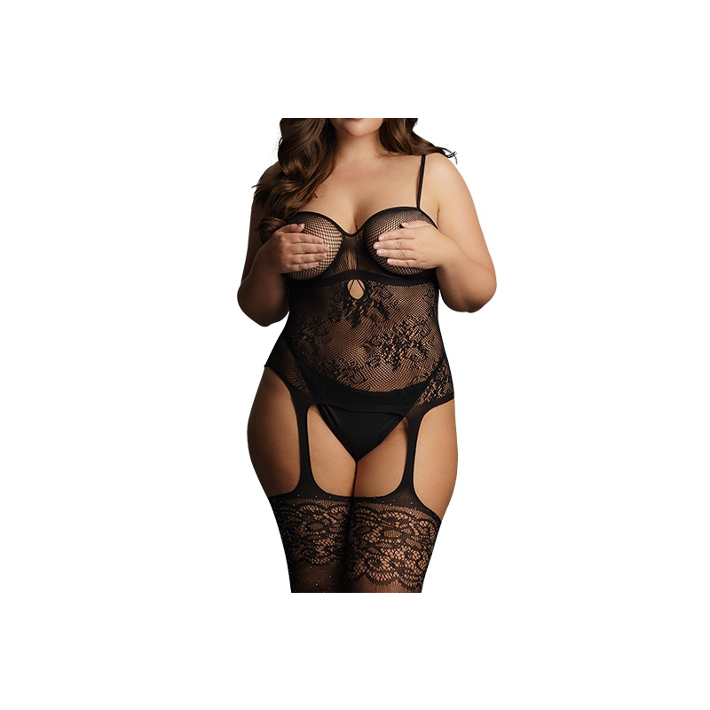 suspender rhinestone bodystocking