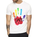 t shirt blanc avec main rainbow