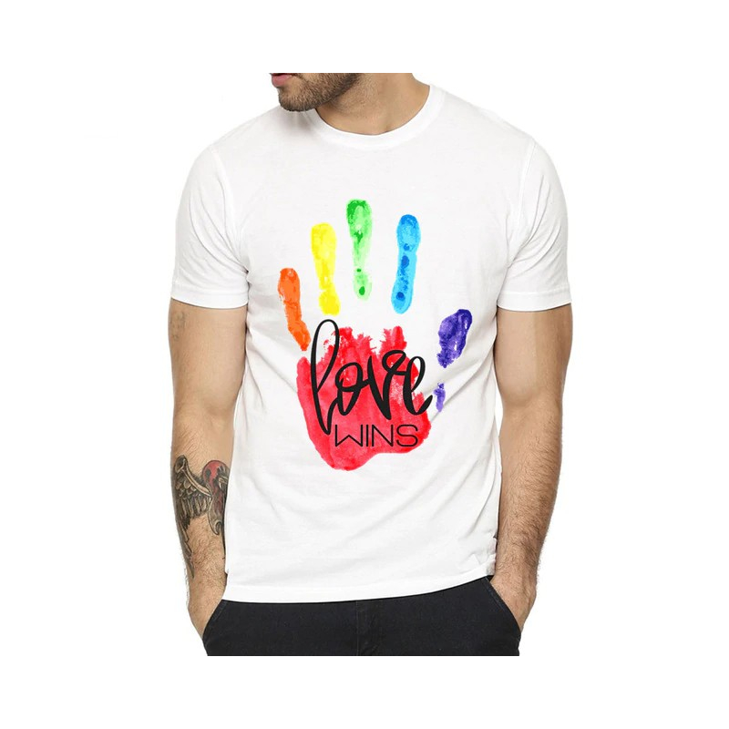 t shirt blanc avec main rainbow