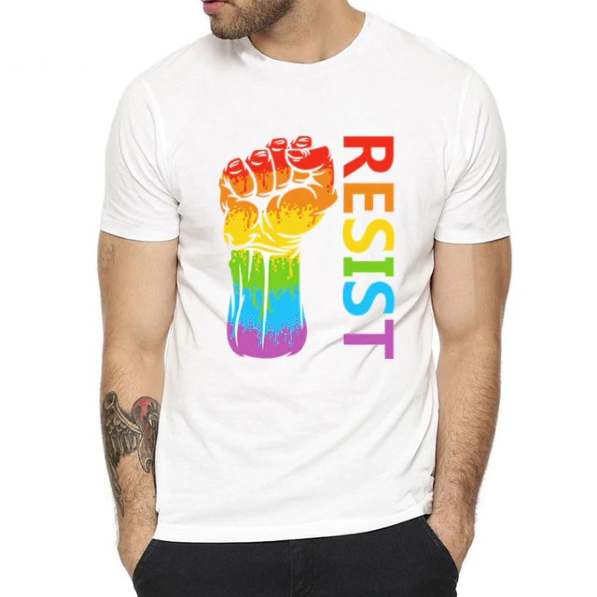 t shirt resist rainbow blanc