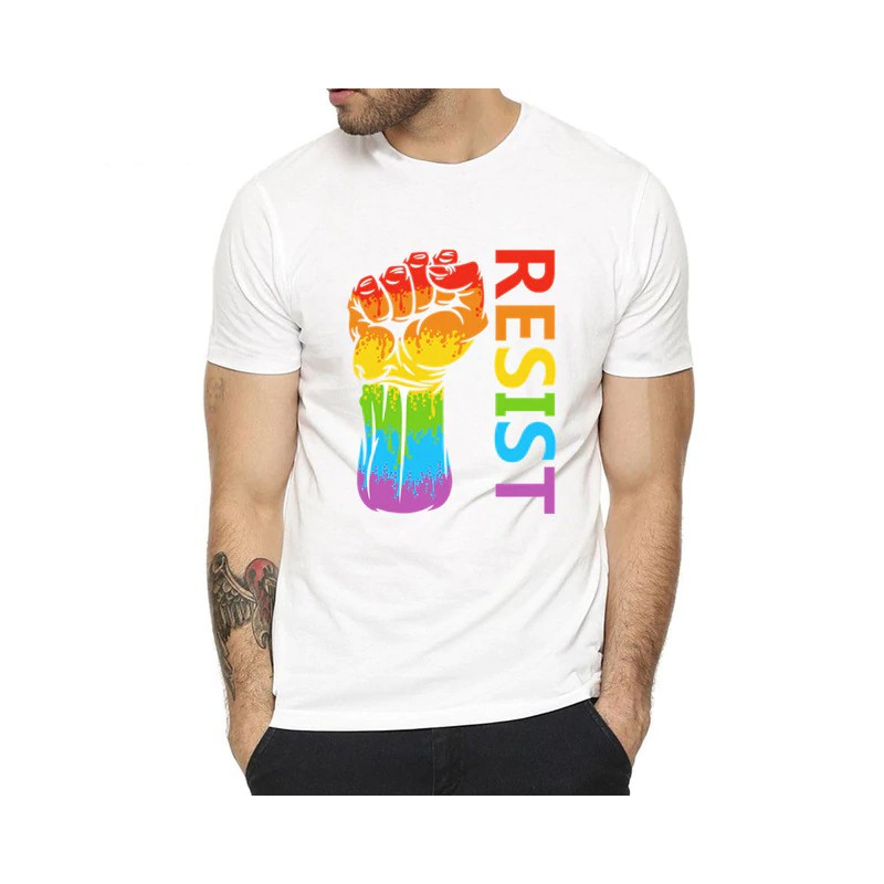 t shirt resist rainbow blanc