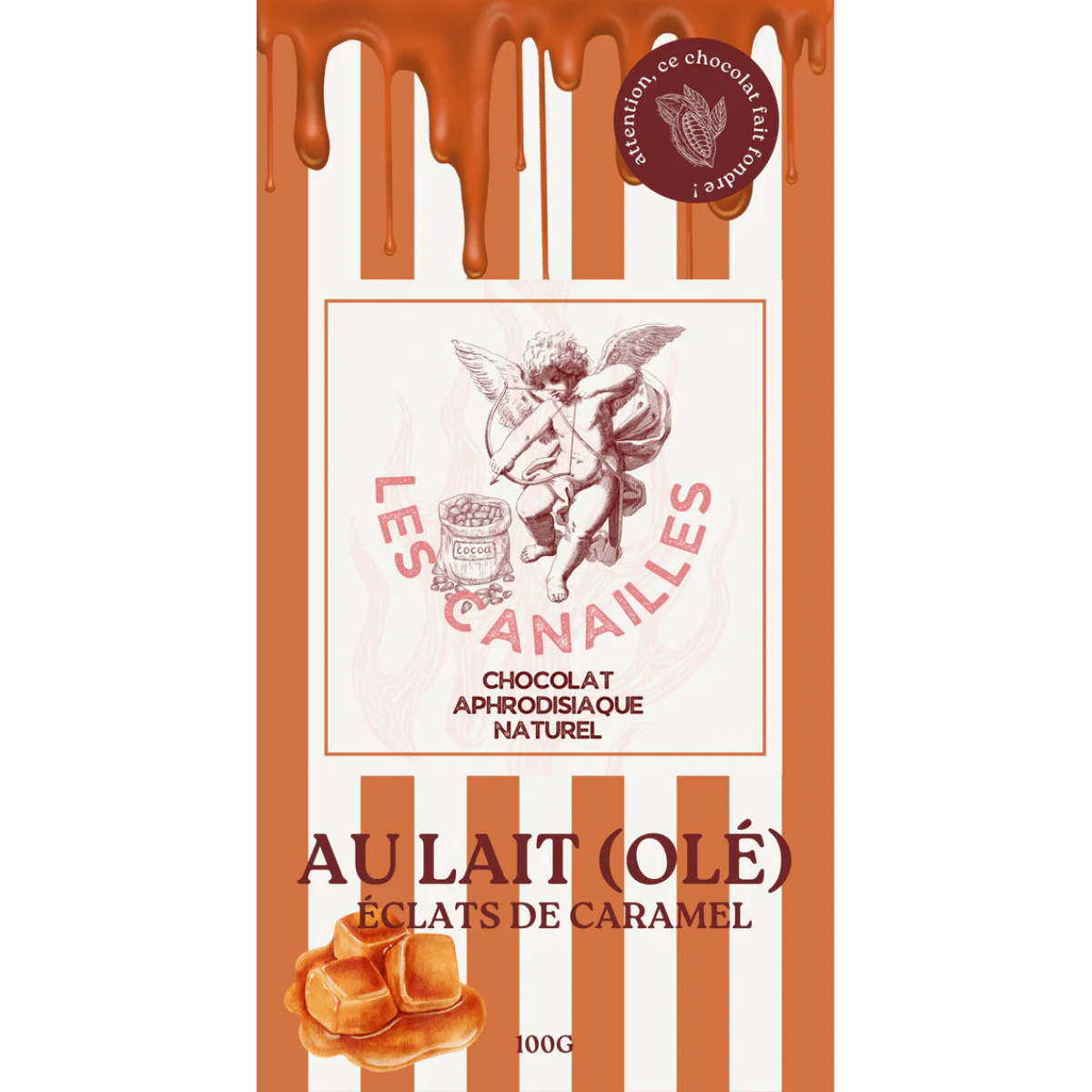 tablette de chocolat aphrodisiaque au lait ole eclats de caramel 100g 1