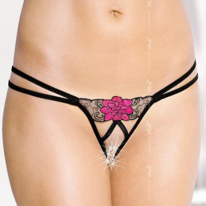 tanga ouvert begnina noir et rose