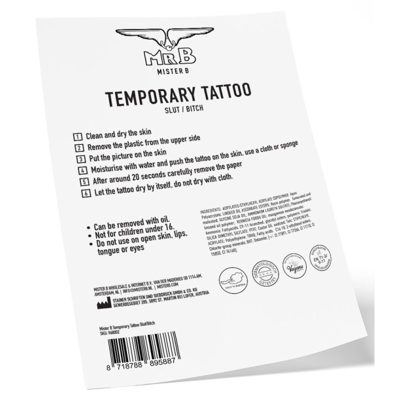 tatouage ephemere mrb slut bitch 15 x 5cm 2