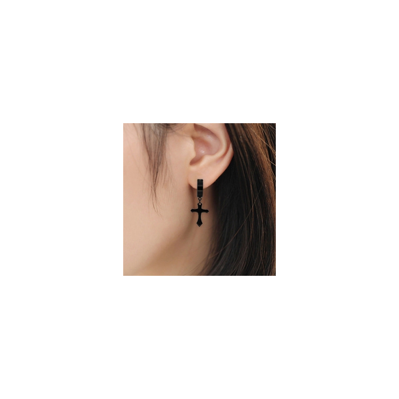 thick cross pendant earring black 1