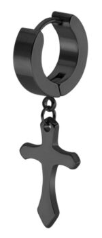 thick cross pendant earring black