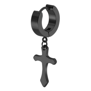 thick cross pendant earring black