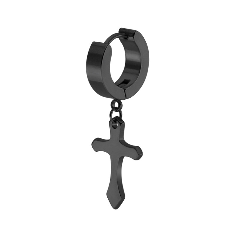 thick cross pendant earring black