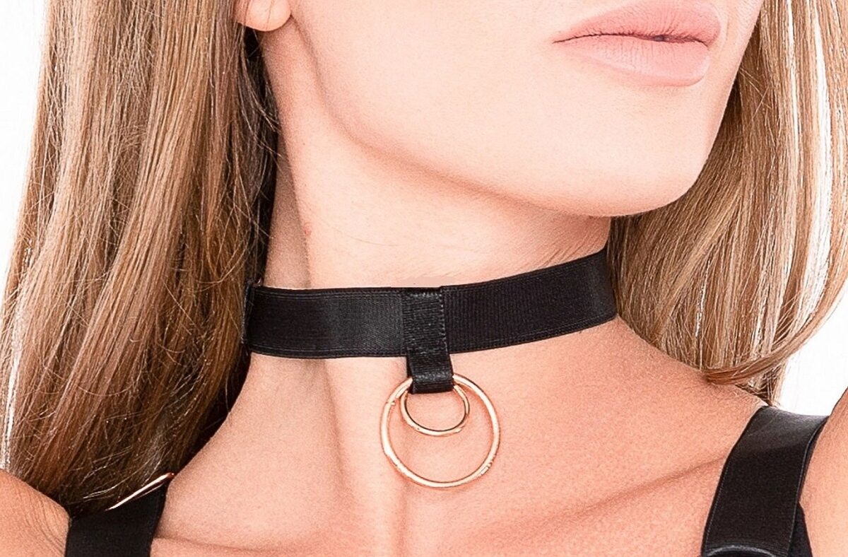 tour de cou anneaux doubles harness couture noir 1
