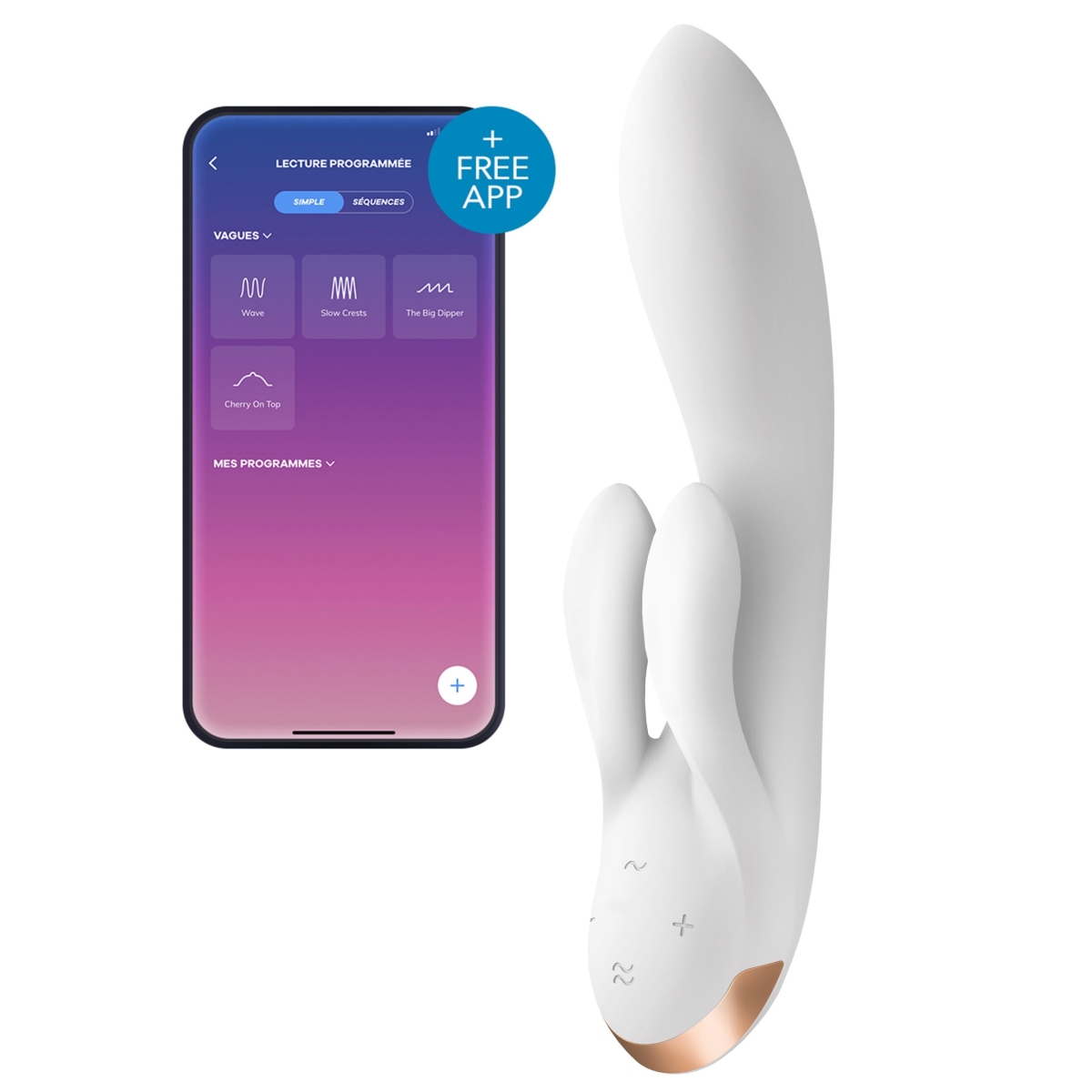 vibro rabbit connecte double flex satisfyer 20cm blanc scaled