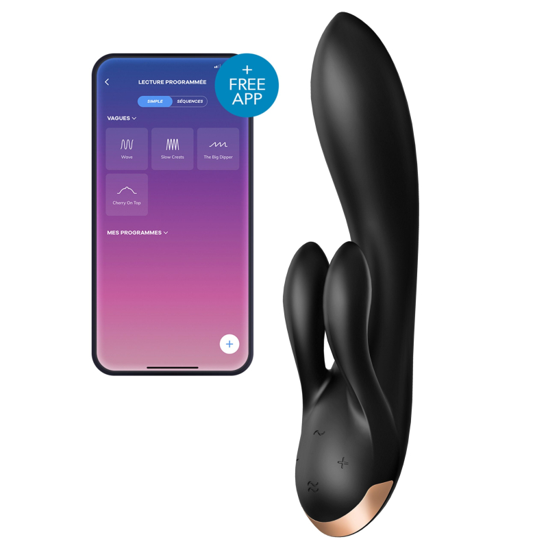 vibro rabbit connecte double flex satisfyer 20cm noir scaled